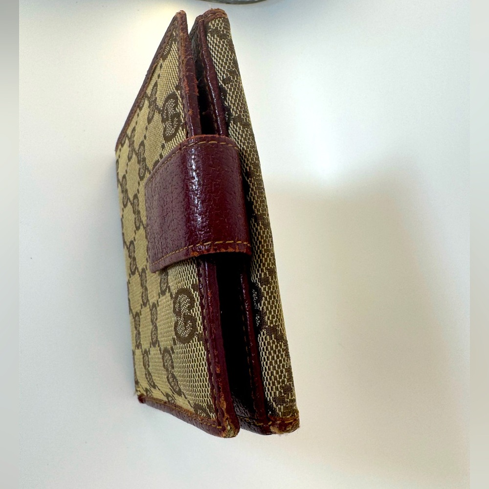Gucci Wallet GG Supreme Bifold with Oxblood Leather & Logo Bar Plaque Authentic - Picture 5 of 16